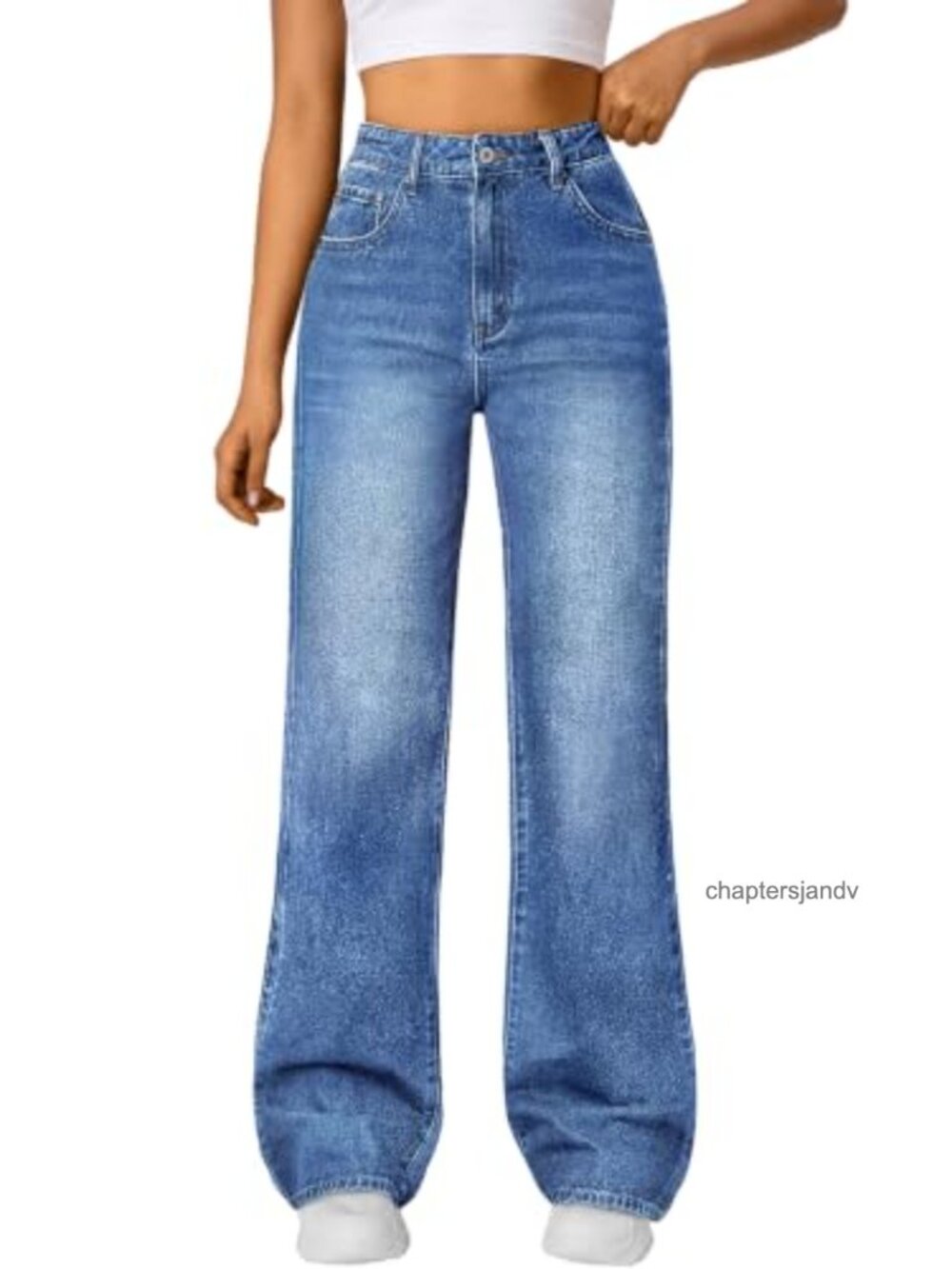 High Waisted Straight Wide Leg Stretch Jeans